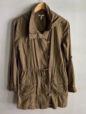 Mystree Olive Green Utility Jacket Hooded Drawstring Anorak Safari Small